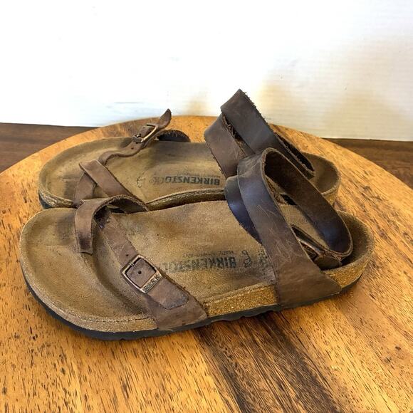 Birkenstock Yara Habana Ankle Oiled Leather Brown Sandals Size 38 W7-7.5 - Picture 1 of 8